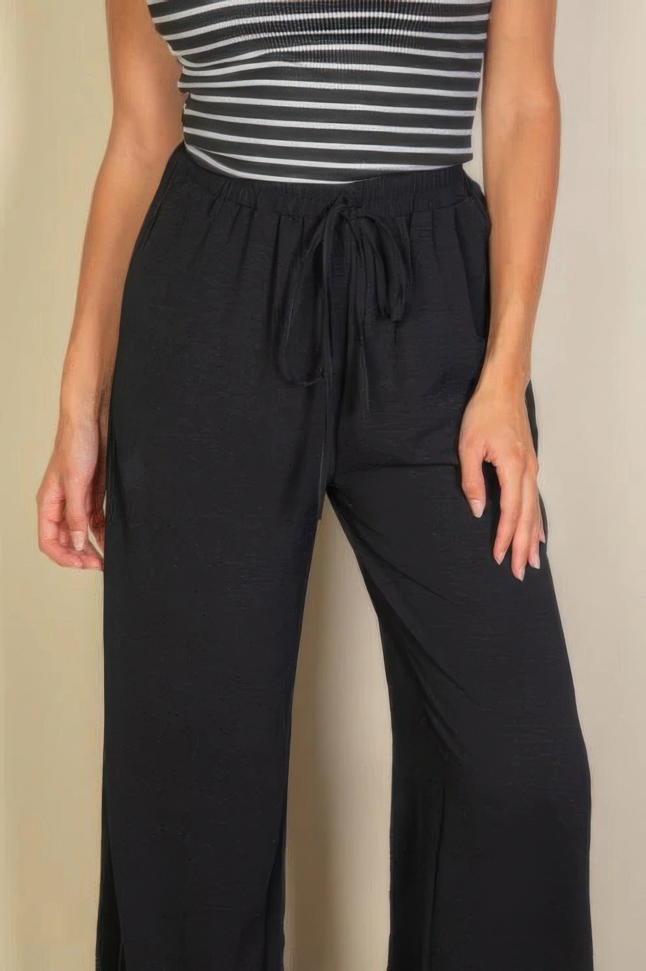 drawstring waist wide leg pants