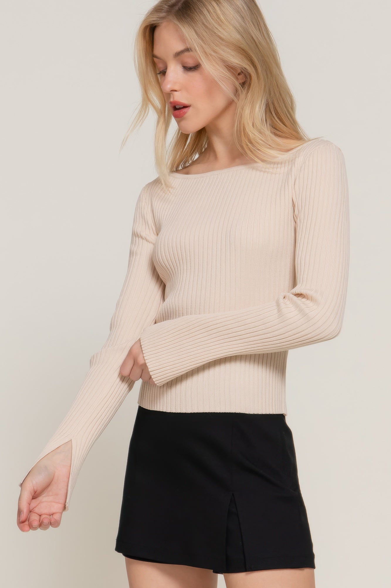 long sleeve boat neck sweater