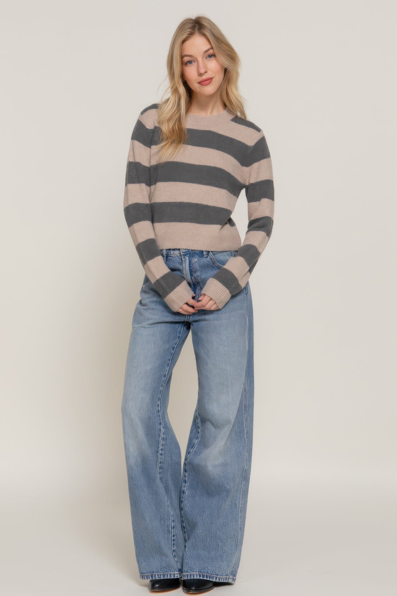 crew neck stripe sweater