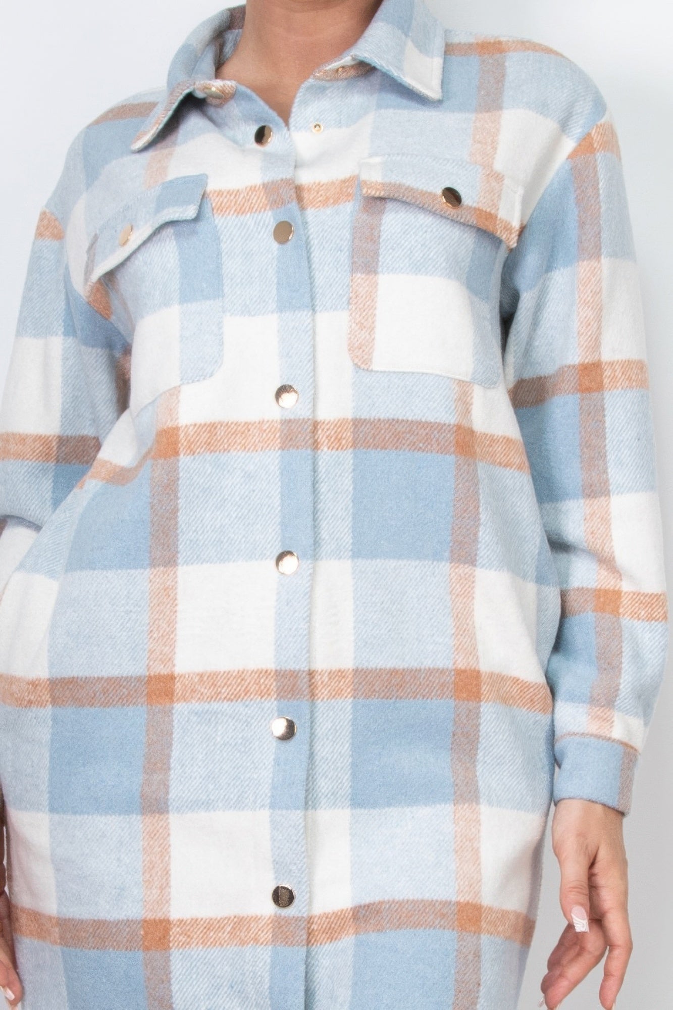 plaid buttoned shacket coat