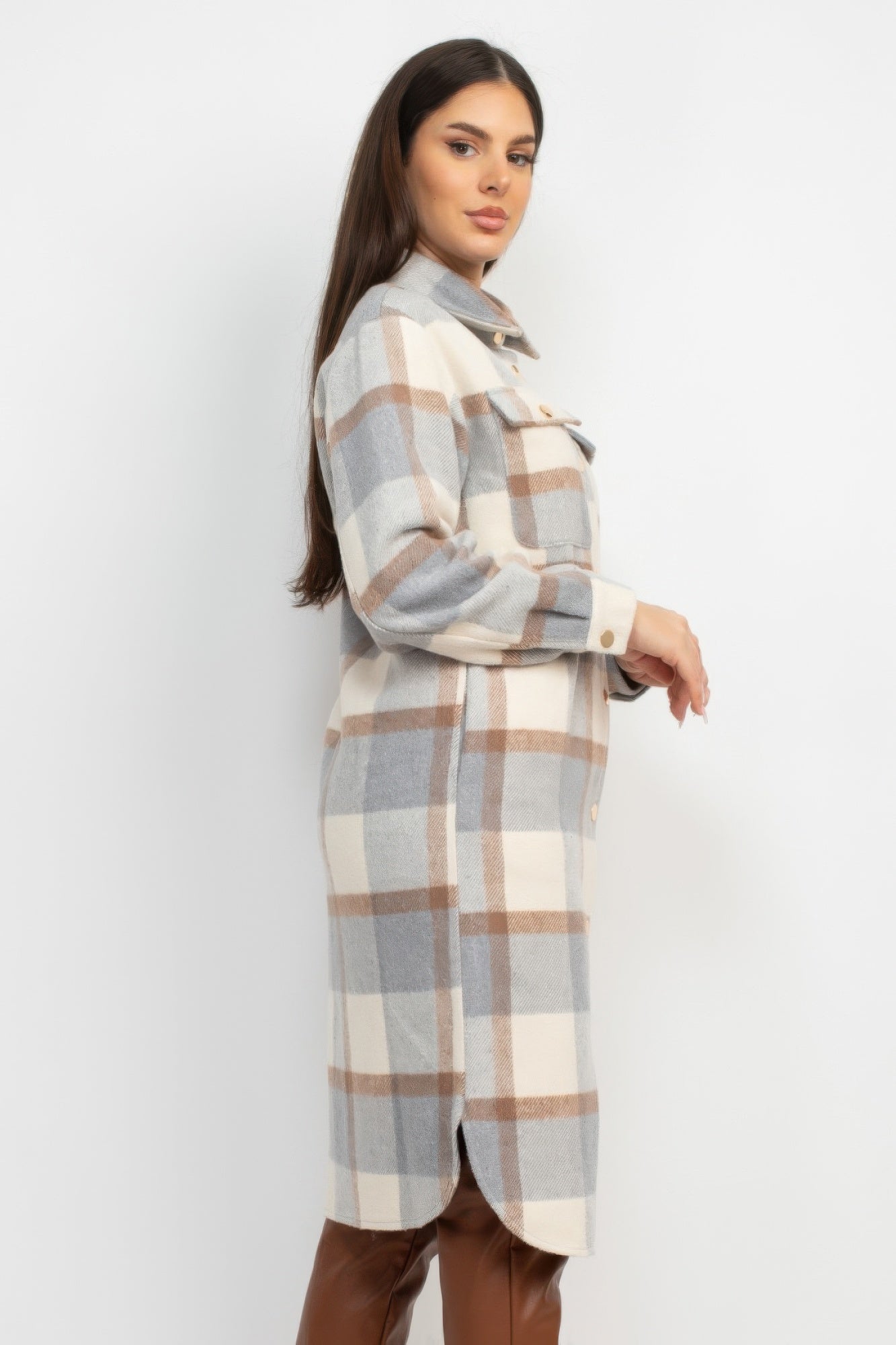 plaid buttoned shacket coat