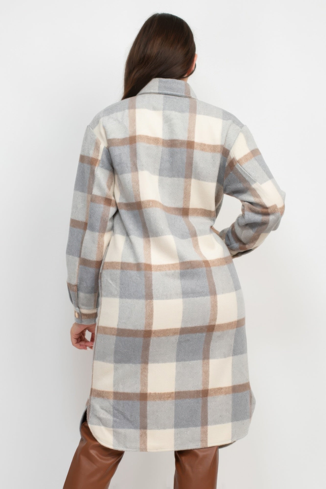 plaid buttoned shacket coat