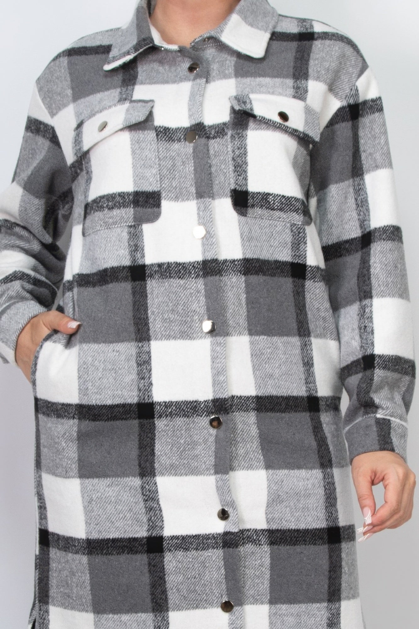 plaid buttoned shacket coat