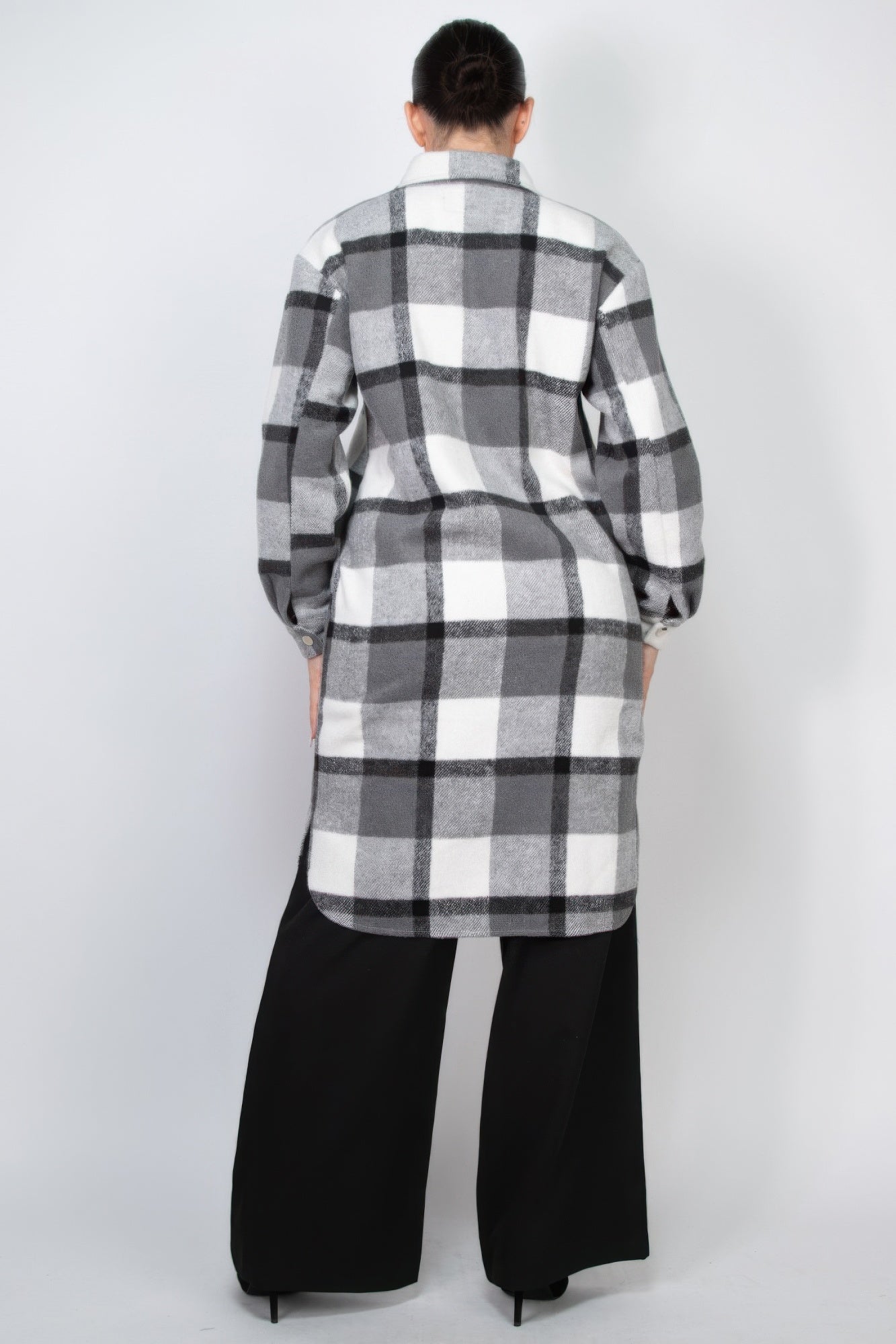 plaid buttoned shacket coat