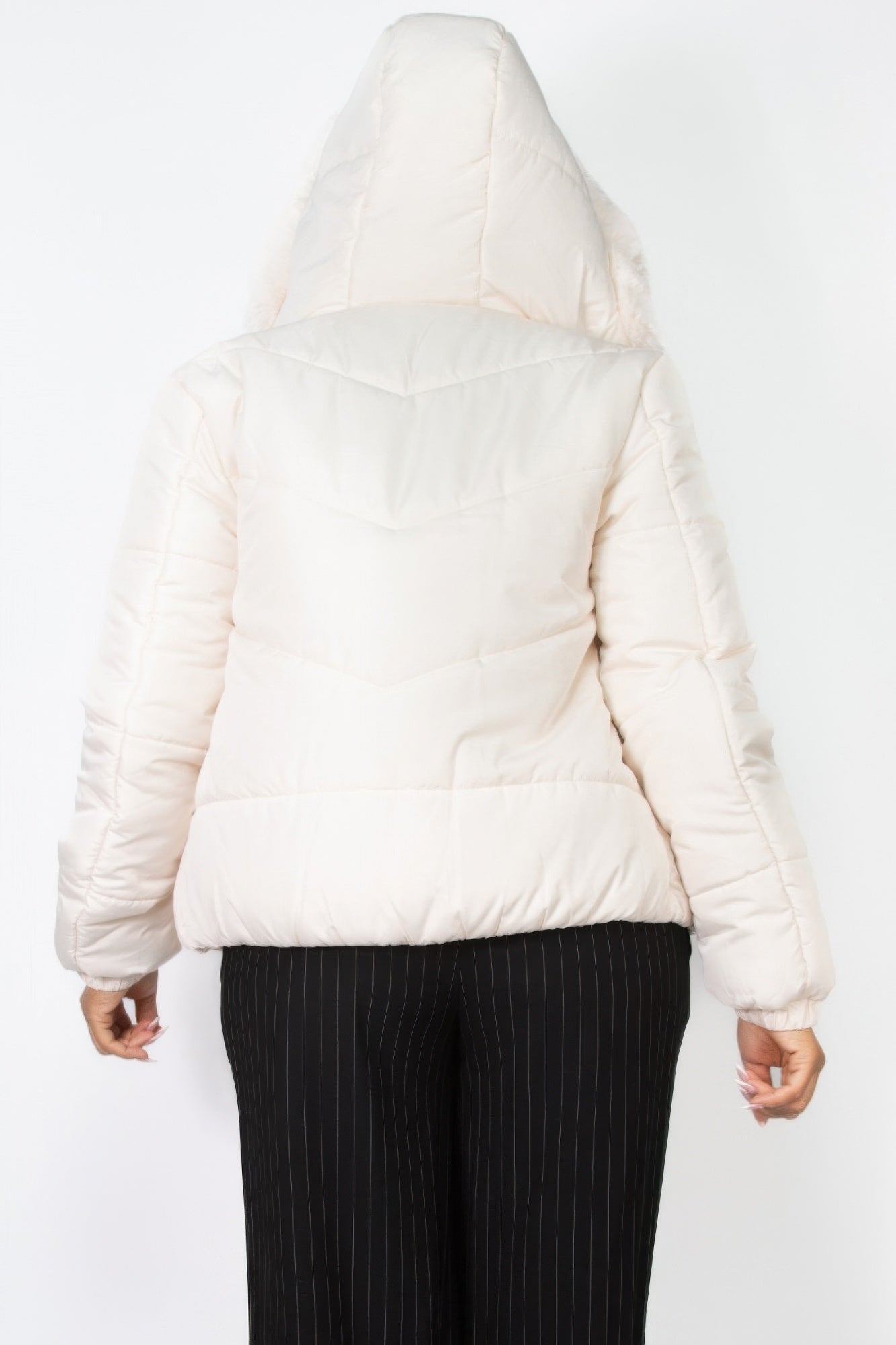 insulated zip-up faux fur hooded jacket